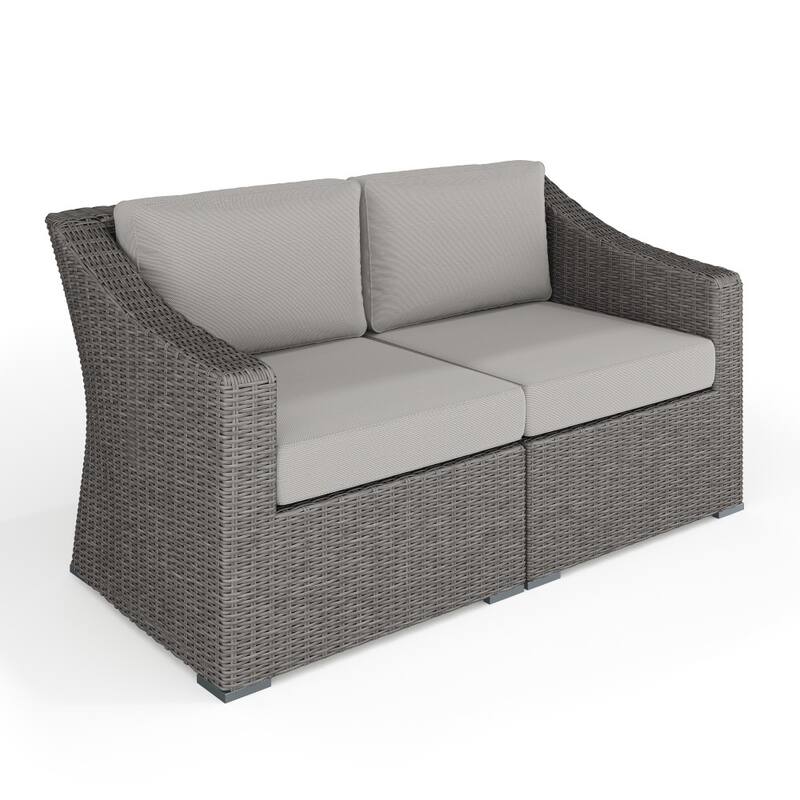 Martha Stewart Outdoor Modular Rattan Wicker Loveseat with All-Weather Cushions - 58"W x 32"D x 30"H - Gray Cushions/Gray Frame