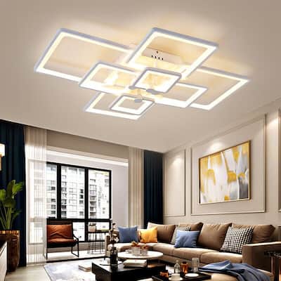 8-Light Dimmable White LED Flush Mount Light with Remote - 40*30*6in