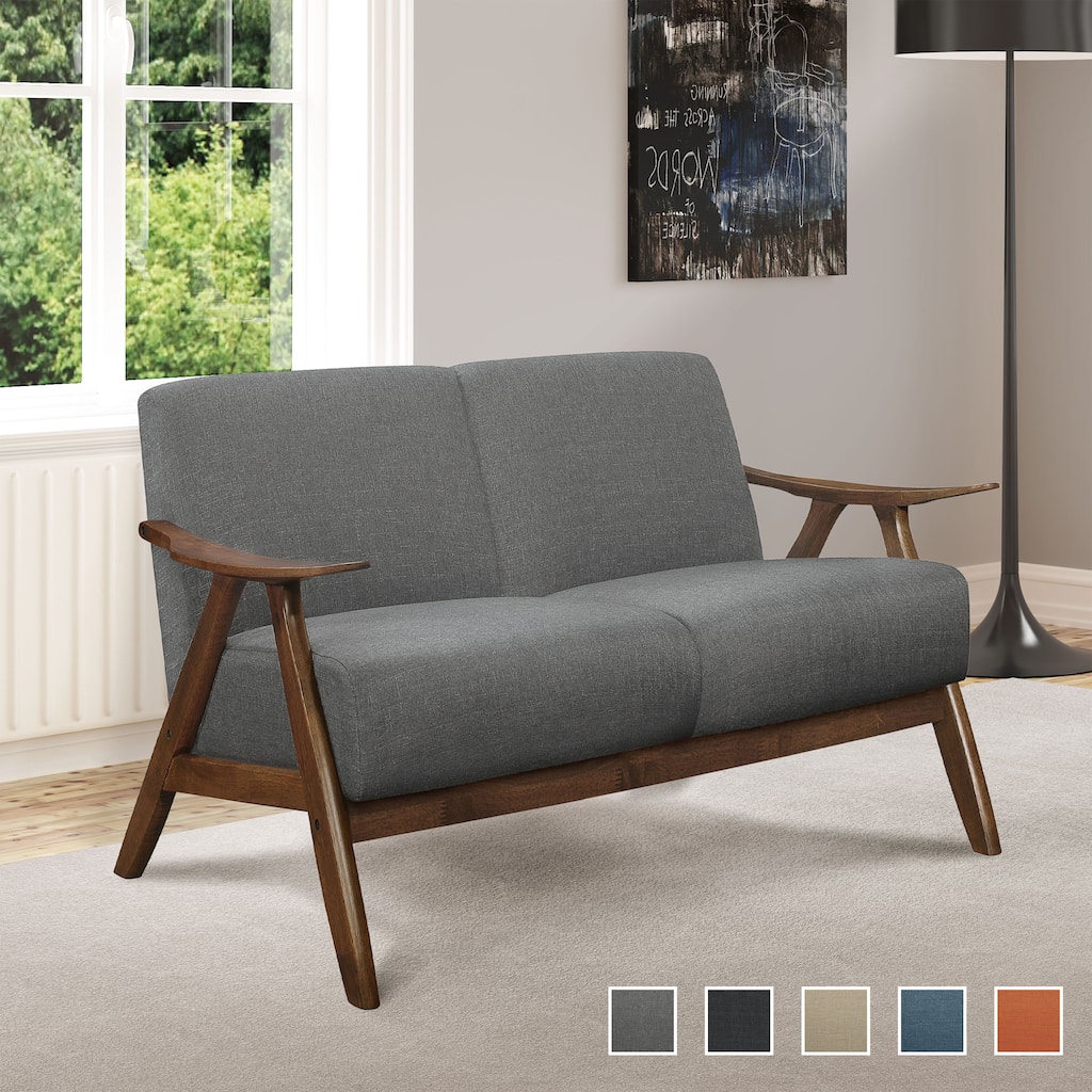 Fremont & Park Levine Walnut Wood and Fabric Retro Living Room Loveseat
