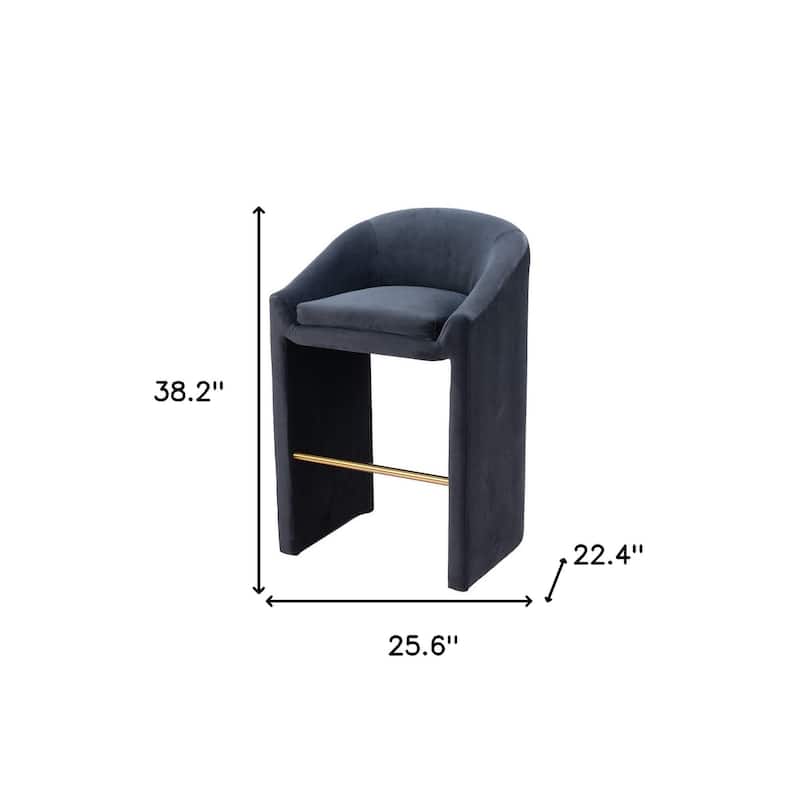 30" Gray And Gold Velvet And Steel Low Back Bar Height Bar Chair