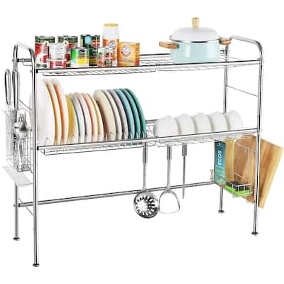 2-Tier Stainless Steel Dish Rack Plate Bowl Dish Drainer, Silver