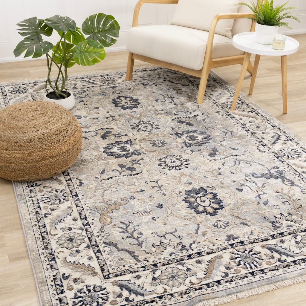 Santiago Classic Floral Cream Blue Area Rug