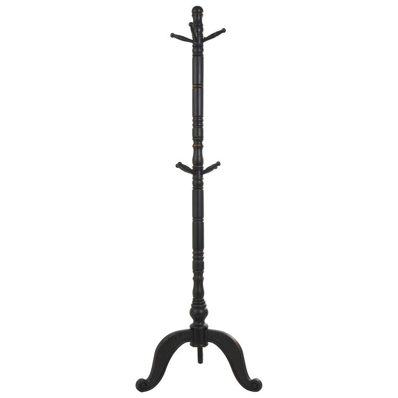 Wood 7 or 8 Hanger Coat Rack with Scrolled Feet and Leaf Carvings - Black or White - Roche River Decor