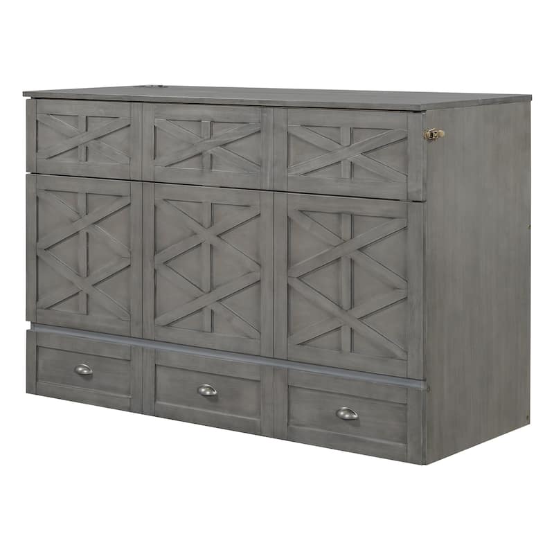 Queen Size Murphy Bed with Large Drawers - Brushed Gray Finish