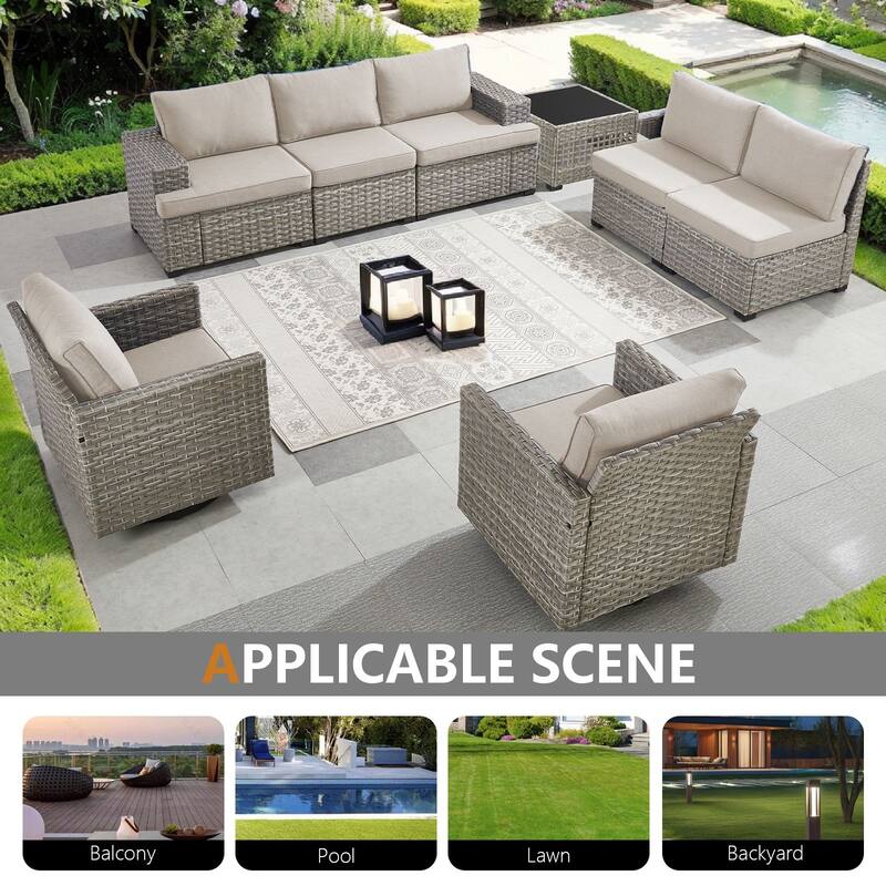 Pocassy Wicker Rattan Outdoor Sectional Sofa Patio Conversation Set