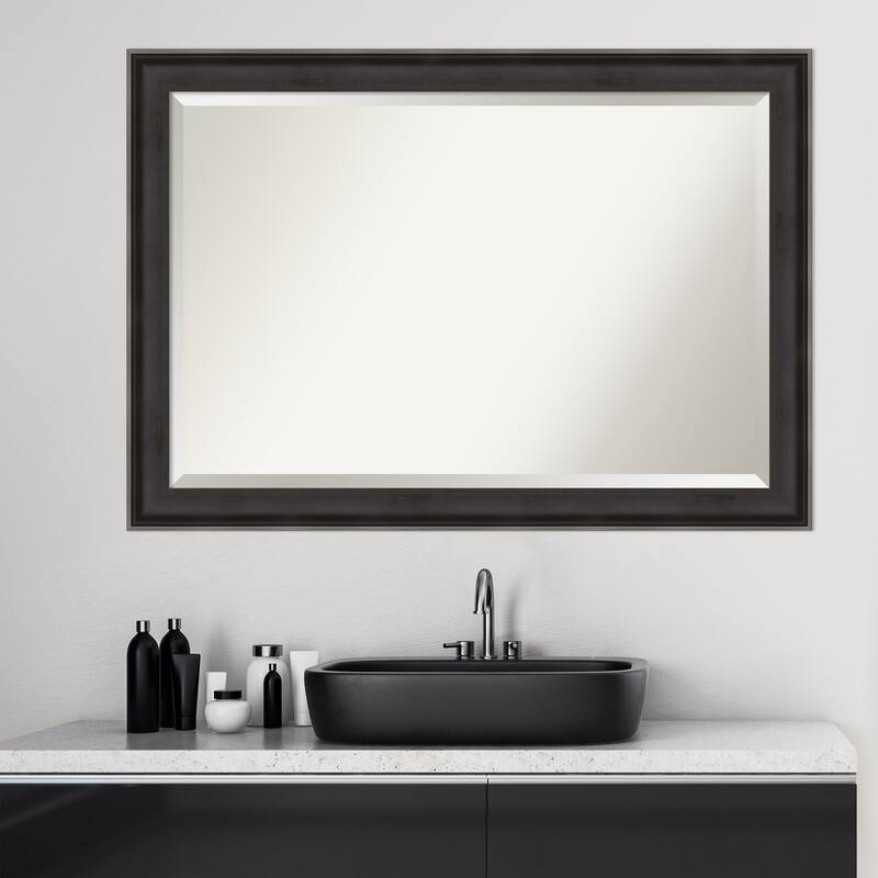 Beveled Wood Bathroom Wall Mirror - Allure Charcoal Frame