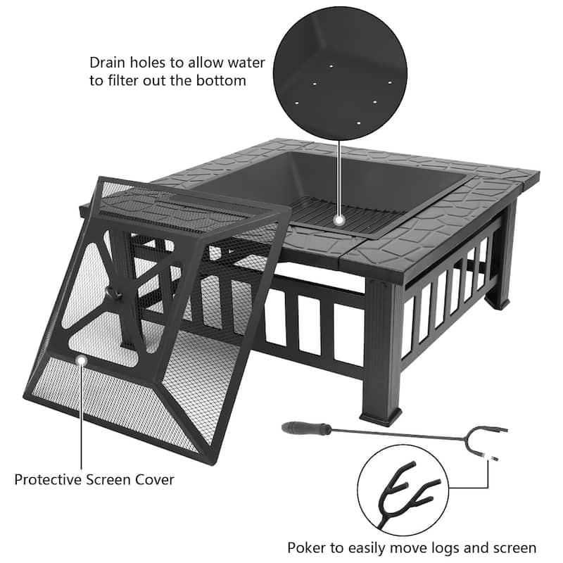 Metal Portable 32-inch Courtyard Fire Pit with Accessories
