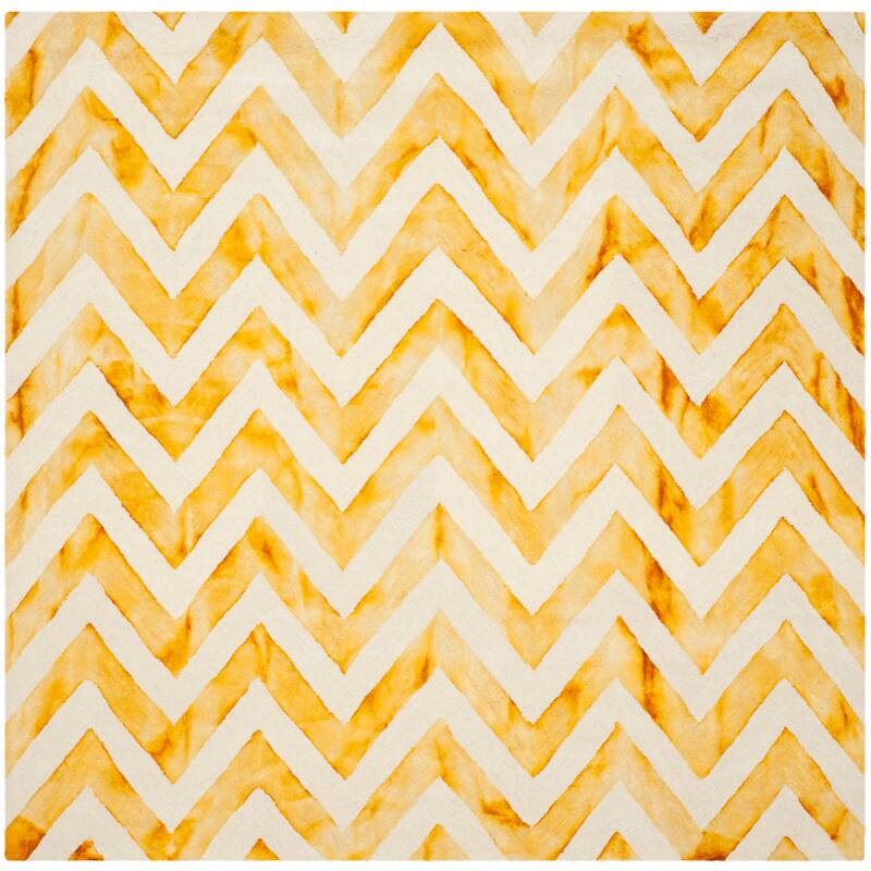 SAFAVIEH Dip Dye Erkhild Hand-tufted Wool Chevron Area Rug - 7' Square - Ivory/Gold