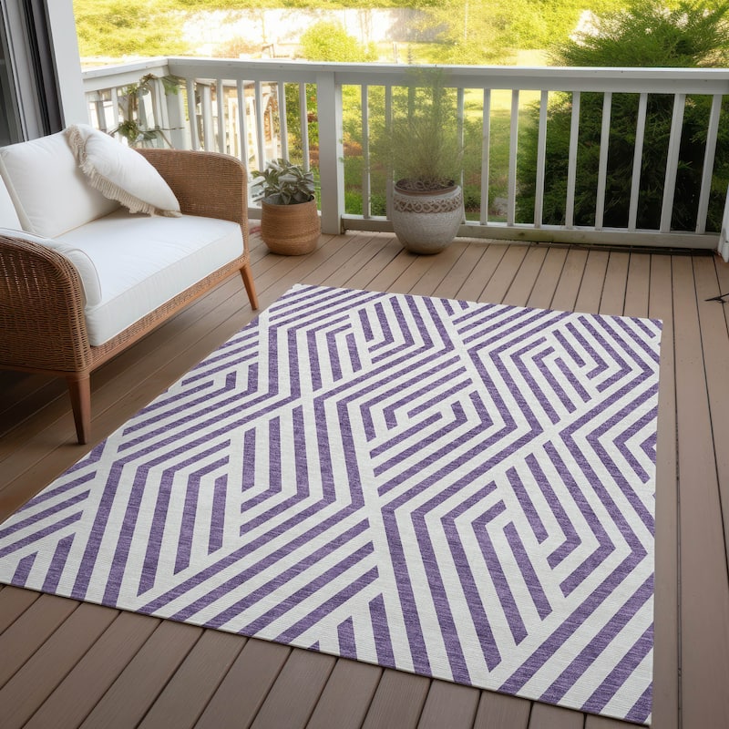 Machine Washable Indoor/ Outdoor Modern Diamonds Chantille Rug - Purple - 10' x 14'