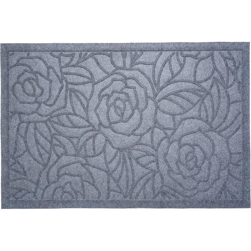 HomeRoots 18" X 30" Gray Floral Outdoor Polypropylene Door Mat - 18' X '30