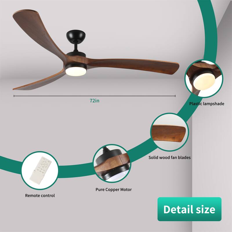 72" Ceiling Fan with Lights,Wood Bladesand and Remote Control