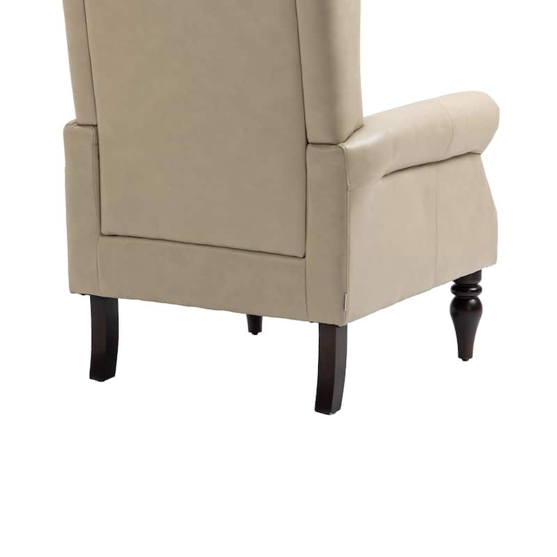 High Back Wood Frame Armchair, Modern Accent Chair Lounge Chair with Wood Legs, Upholstered PU Leather Lounge Chairs