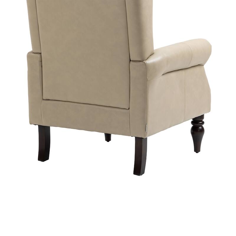 PU Leather Upholstered Accent Chair, Button Tufted Wingback Armchair, Leisure Reading Chair with Solid Wood Legs