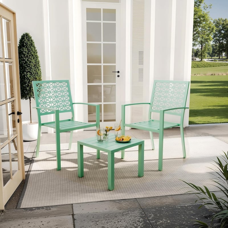 3-Piece Outdoor Bistro Set,Patio Furniture Set with 2 Decorative Iron Chairs and Square Coffee Table