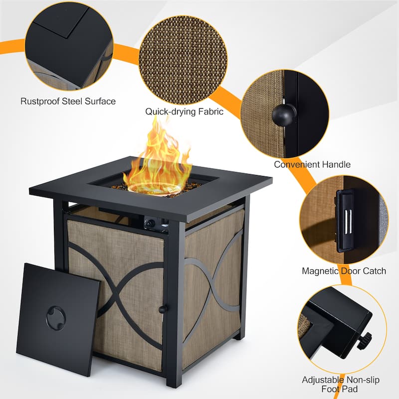 25-Inch Square Propane Fire Pit Table 40000 BTU W/ Lid Fire Glass