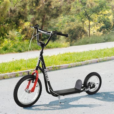 Black Steel Frame Kids Scooter with Adjustable Handlebar and Rubber Wheels Balance Training Toy