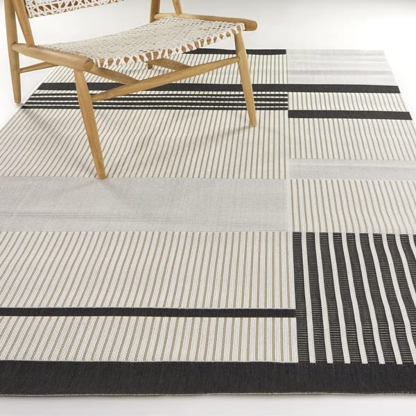 Massimo Modern Plaid Stripe Indoor/Outdoor Area Rug On Sale Bed