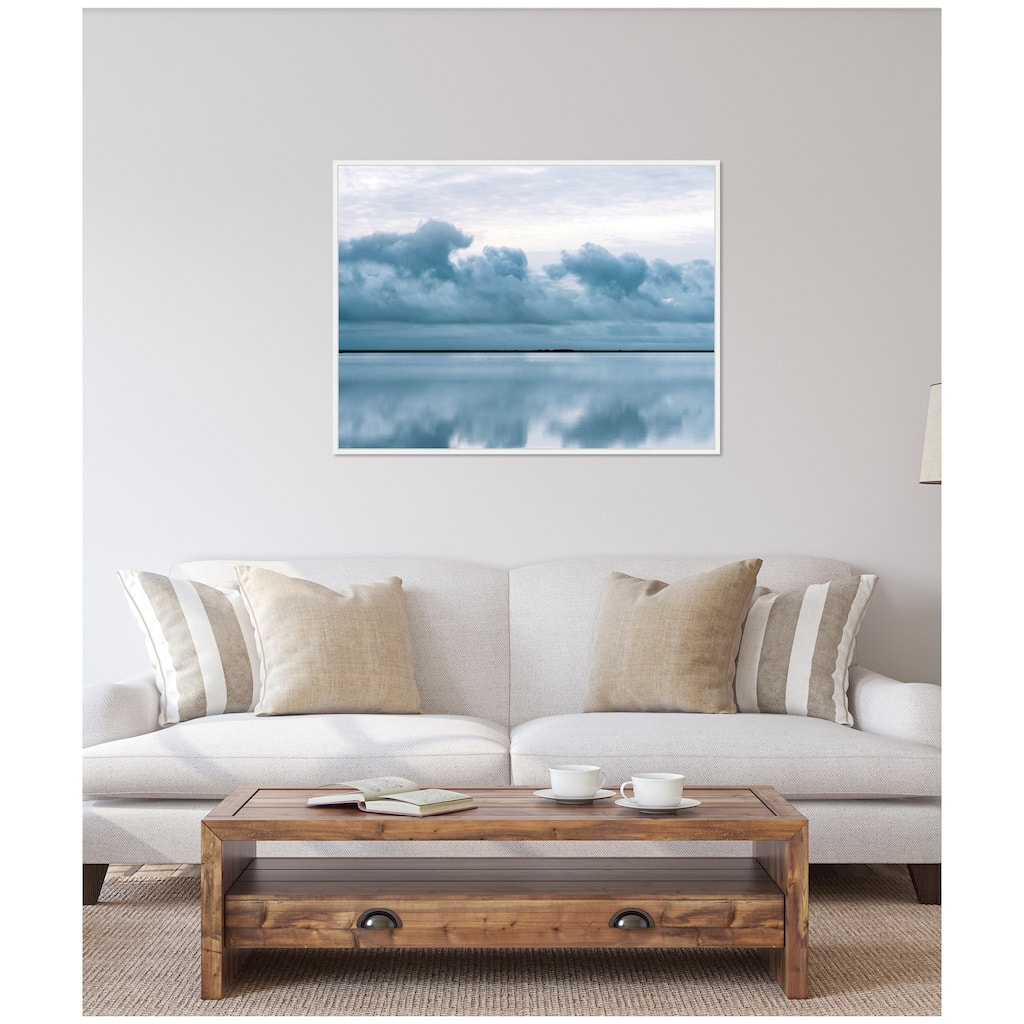 Kate and Laurel Sylvie Minimalist Sky Reflection In Iceland Framed Canvas by Michael Schauer