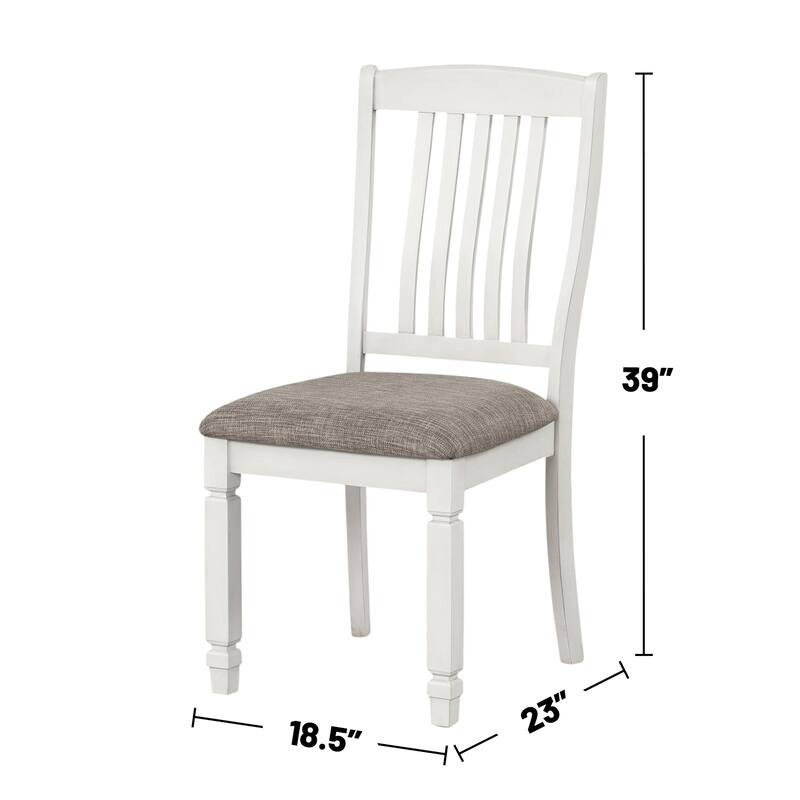 Set of 2 Upholstered Dining Chairs with Slat Back in Rustic White