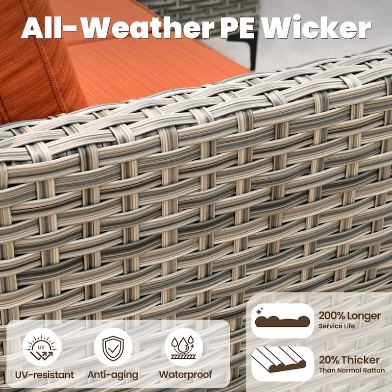 HOOOWOOO 9-piece Wicker Outdoor Furniture Patio Sofa Swivel Chair Set with Fire Pit Table