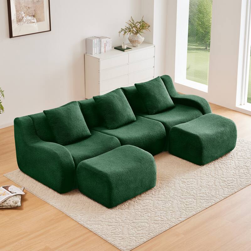 Anmytek Modern Plush U-Shaped Chaise Sofa - Soft Teddy Fabric