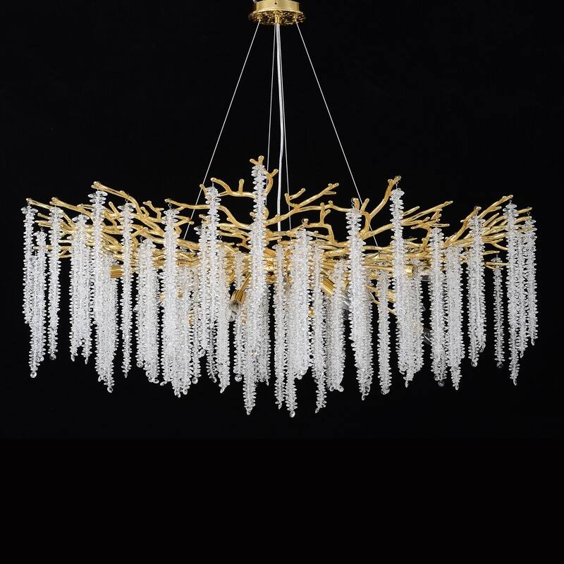 Golden Crystal Branch Chandelier Luxury Adjustable Lighting for Grand Entryways