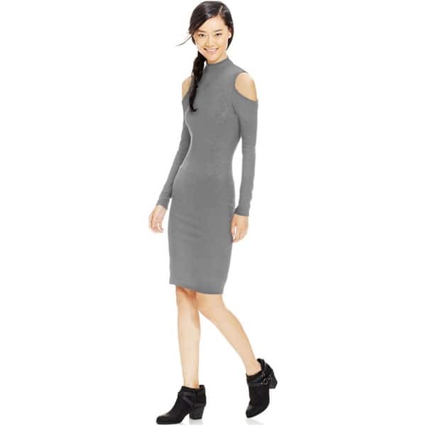 grey knit bodycon dress Women's Summer Casual Side Drawstring High Slit Knit Bodycon Dress
