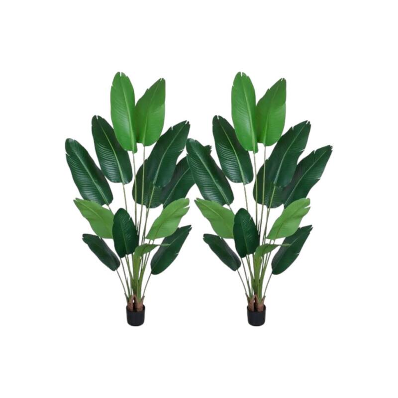 HomeRoots Set of two 71" Green Artificial Banana Leaf Tree in a Black Pot - 6.69 in. x 70.87 in. x 6.69 in.