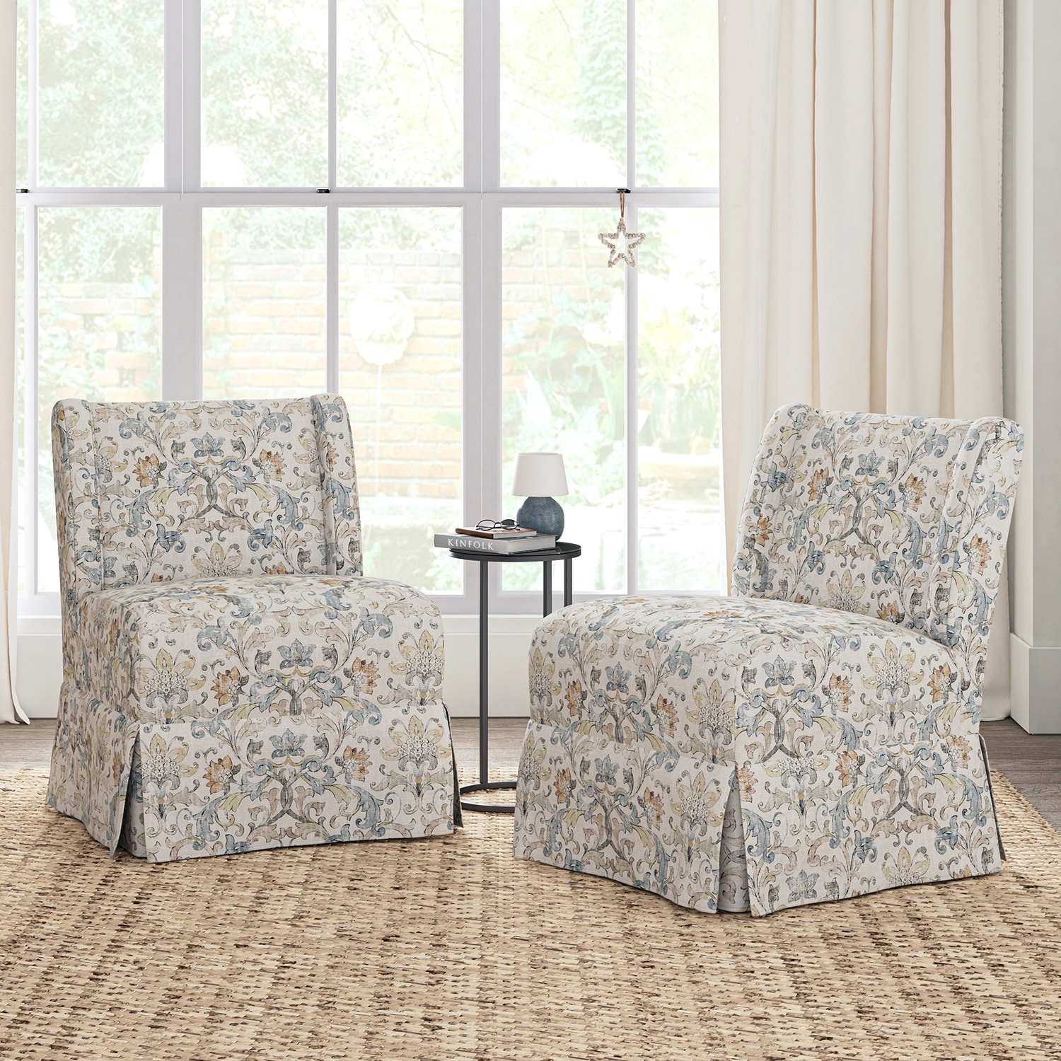 HULALA HOME Falk Transitional Upholstered Slipper Chair with Slipcover and Solid Wood Legs Set of 2