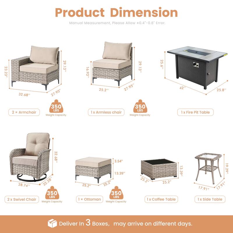 XIZZI Outdoor Patio Furniture Sectional Set with Swivel Chairs