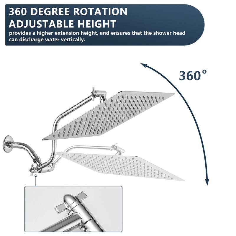 11.6-inch Stainless Steel 360 Degree Rotation and Adjustable Height Fixed Shower Head - 11.6-inch *11.6-inch