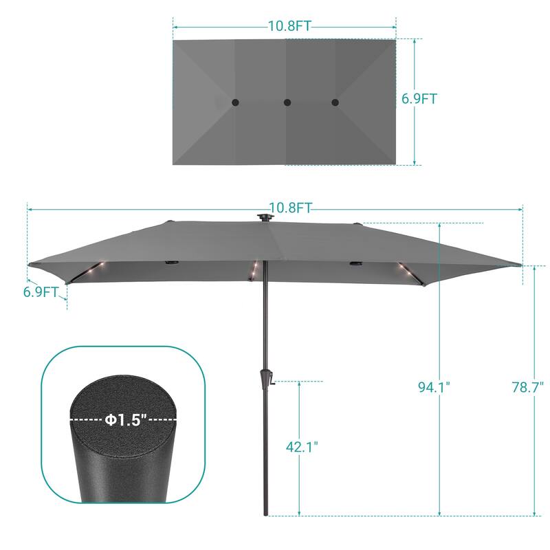 BONOSUKI 11x7/10x6.5ft Solar LED Double-Sided Patio Umbrella with Large Canopy Outdoor Table Umbrella