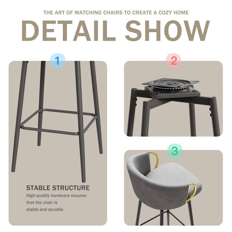 30 Inch Dining Chairs Set Of 2 Modern Style 360°Swivel Bar Chairs With Simple Design