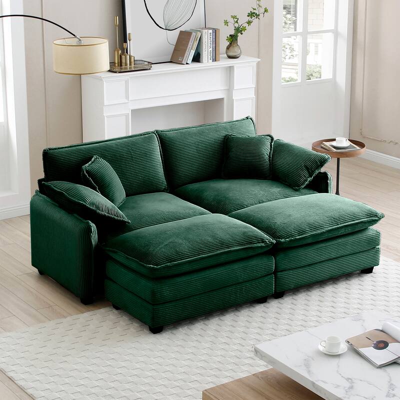 Ergonomic 2-Seater Modular Theater Sofa with Ottoman and Pillows