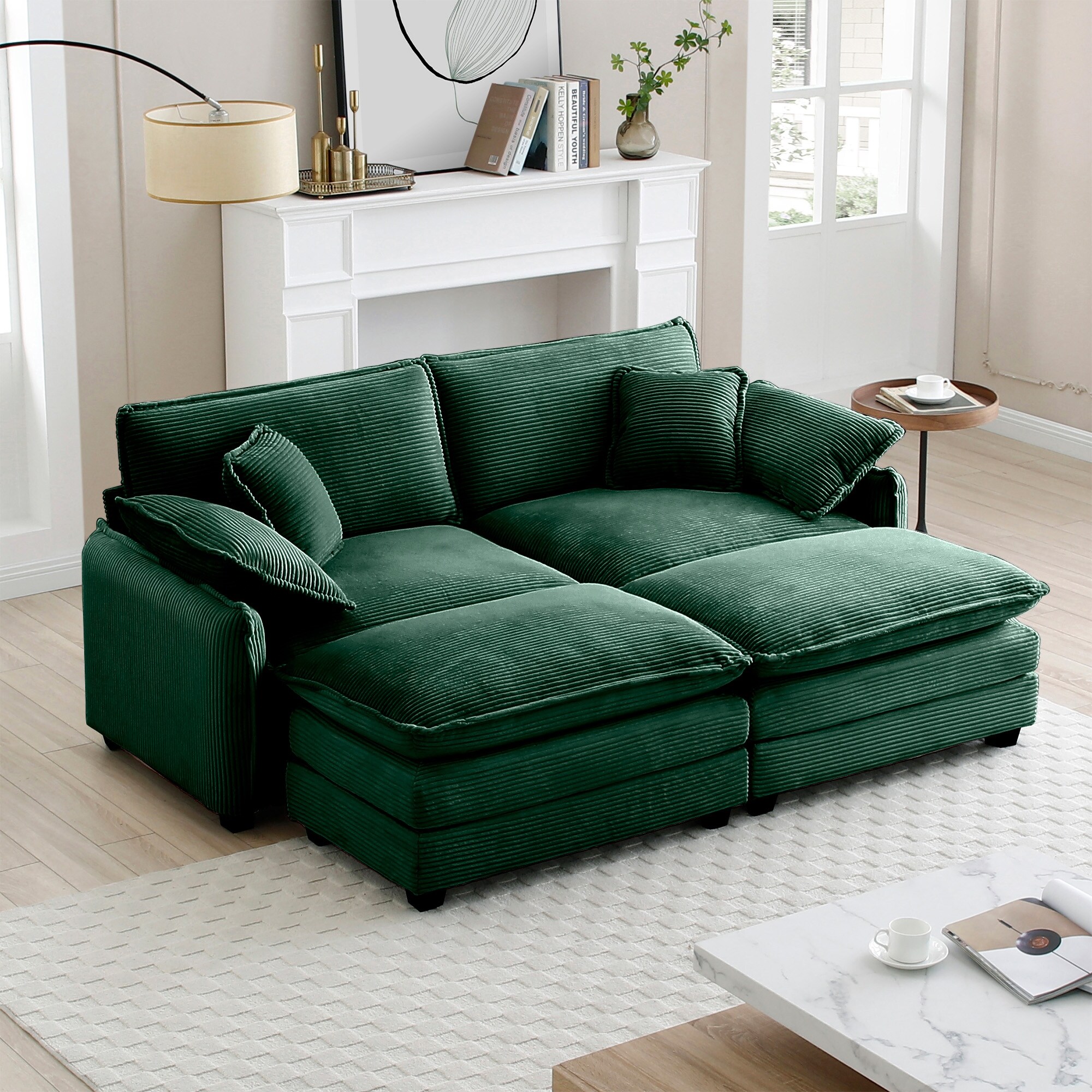オットマン・スツール Ottoman sofa - Green Two-Seater Sofa with 2 Footrest,Ottoman for Small Living