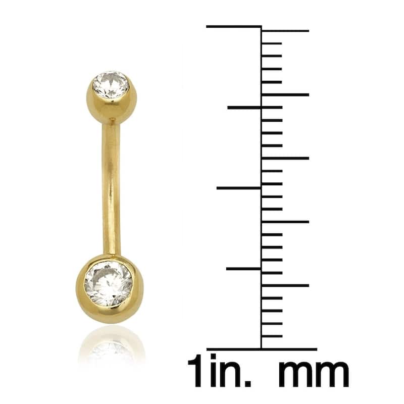 14k Gold Double Cubic Zirconia Bezel-set Belly Navel Ring (14 gauge) - White