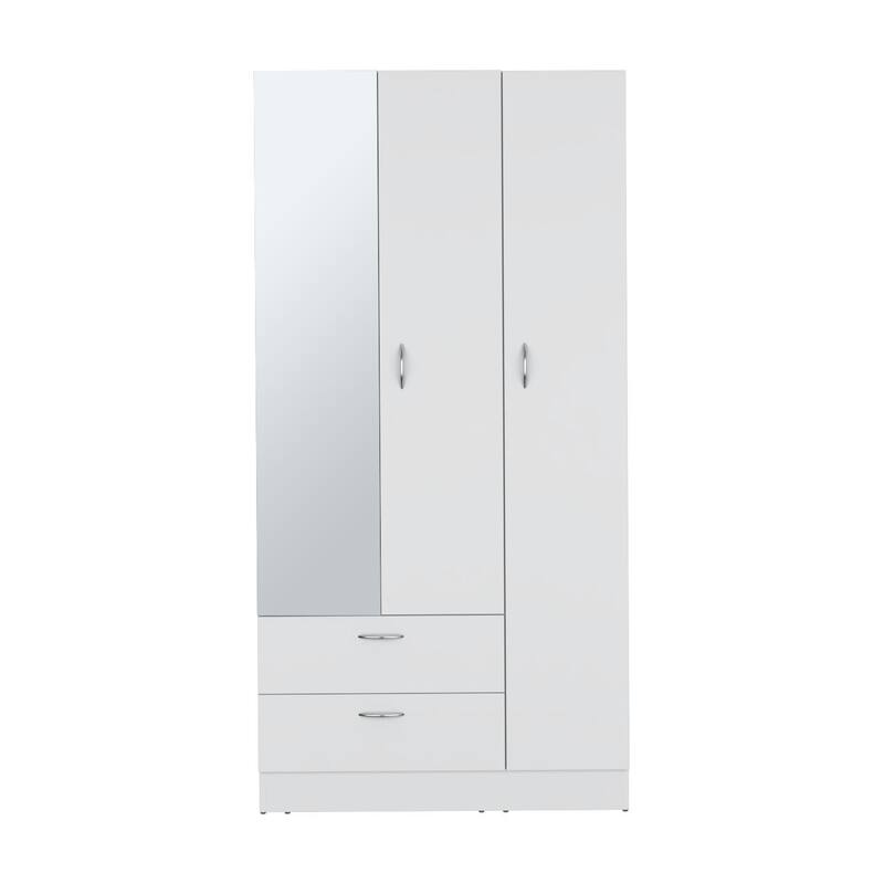 18.9" Modern Armoire with Mirror, Two Drawers and Hanging Rod for Bedroom