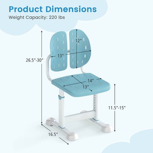 dimension image slide 1 of 3, Costway Kids Desk Chair with Adaptive Double Backrest, Adjustable - See Details