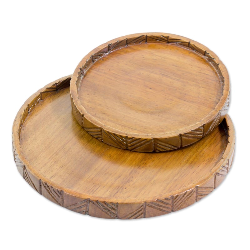 Novica Handmade Natural Circles Wood Trays (Pair)