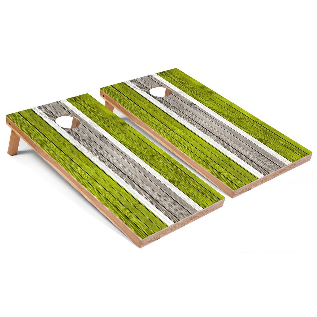Solid Wood Cornhole Boards - Lime Stripes Design