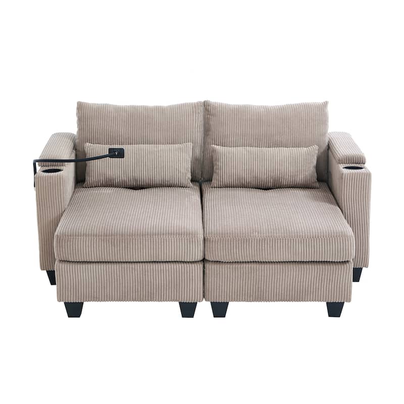 Roomfitters Convertible Corduroy Loveseat Sofa Bed with USB Ports, Cup Holders, Phone Slot and Storage for Living Room