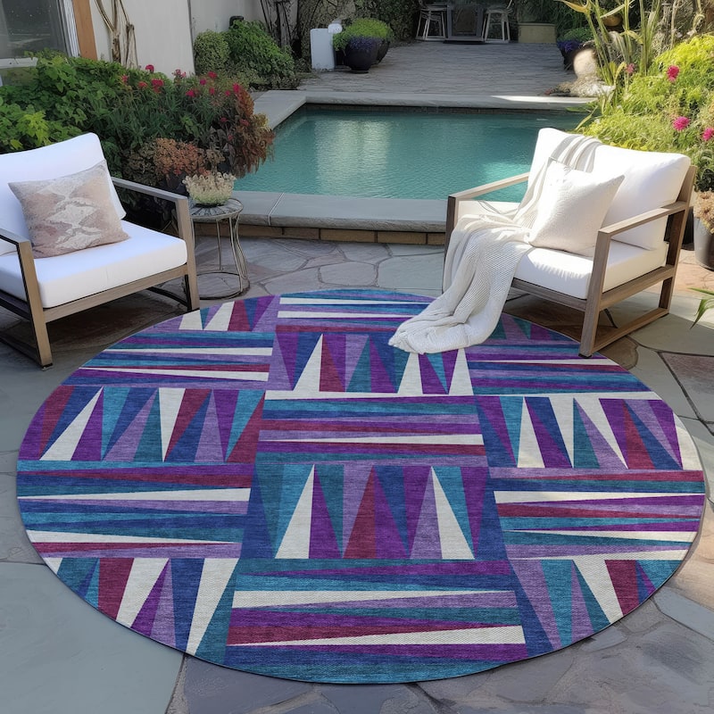 Machine Washable Indoor/ Outdoor Contemporary Mosaic Chantille Rug - Purple - 8' x 8'
