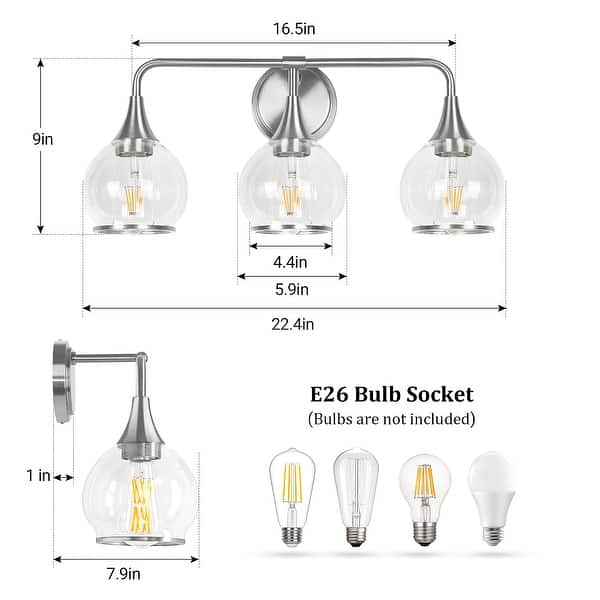 dimension image slide 10 of 18, Modern Vanity Lights Dimmable Bathroom Light Fixtures with Glass Shade