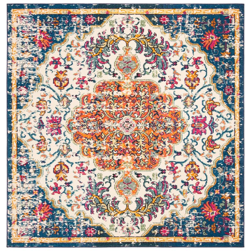 SAFAVIEH Madison Sabire Boho Medallion Distressed Rug - 6'7" Square - Ivory/Orange - Square