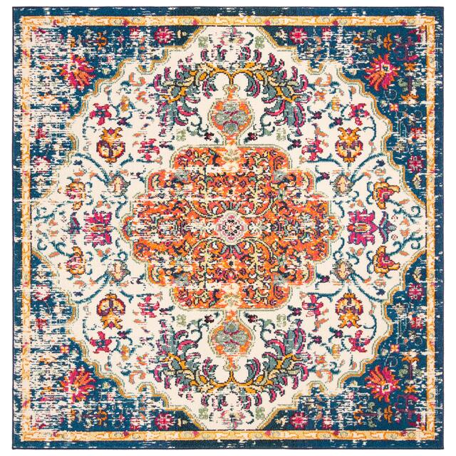 SAFAVIEH Madison Sabire Boho Medallion Distressed Rug - 6'7" x 6'7" Square - Ivory/Orange