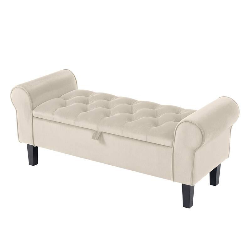 Velvet Storage Bench With Rubber Wood Legs for Bedroom