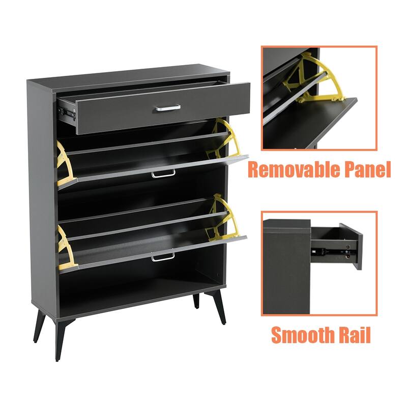 3-Drawer Wood Shoe Storage Cabinet with Removable Panels & 1 Open Shelf