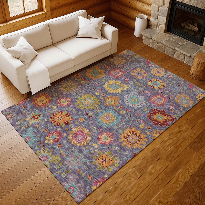 Machine Washable Indoor/ Outdoor Traditional Kashan Chantille Rug