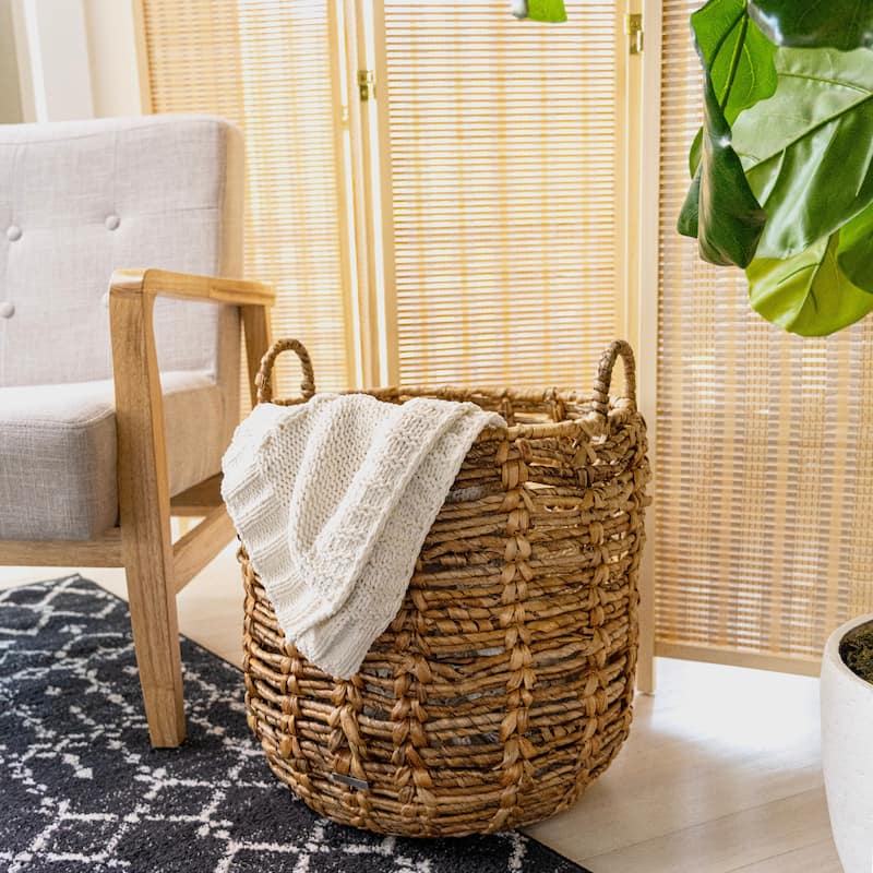 happimess Bohemian Hand-Woven Abaca Basket with Handles - Natural
