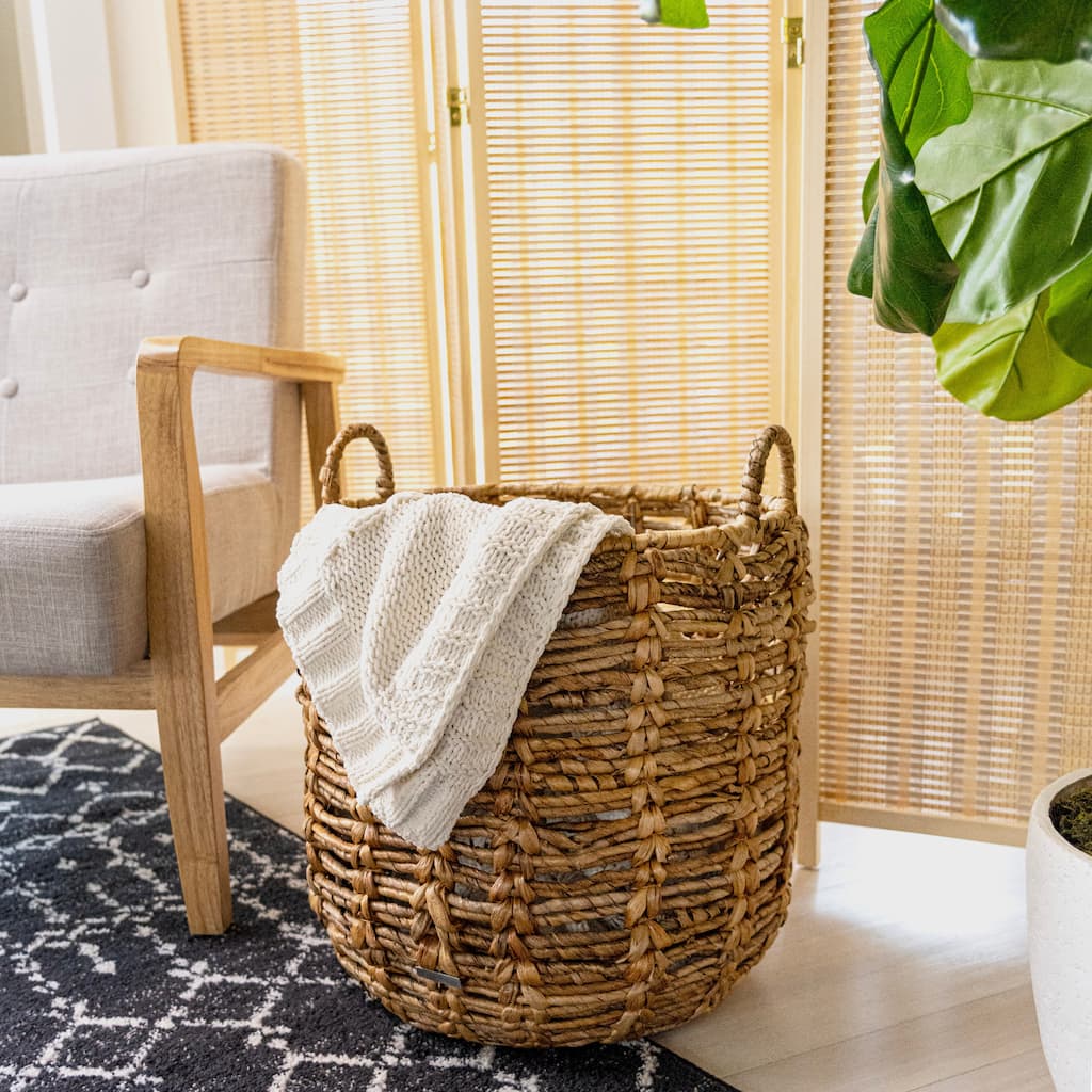 happimess Bohemian Hand-Woven Abaca Basket with Handles